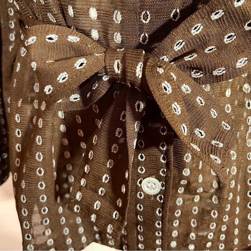 Vintage 1960 70 Dalton MCM Brown lace Tie Waist Belted Button Down shirt Jacket - Picture 12 of 17